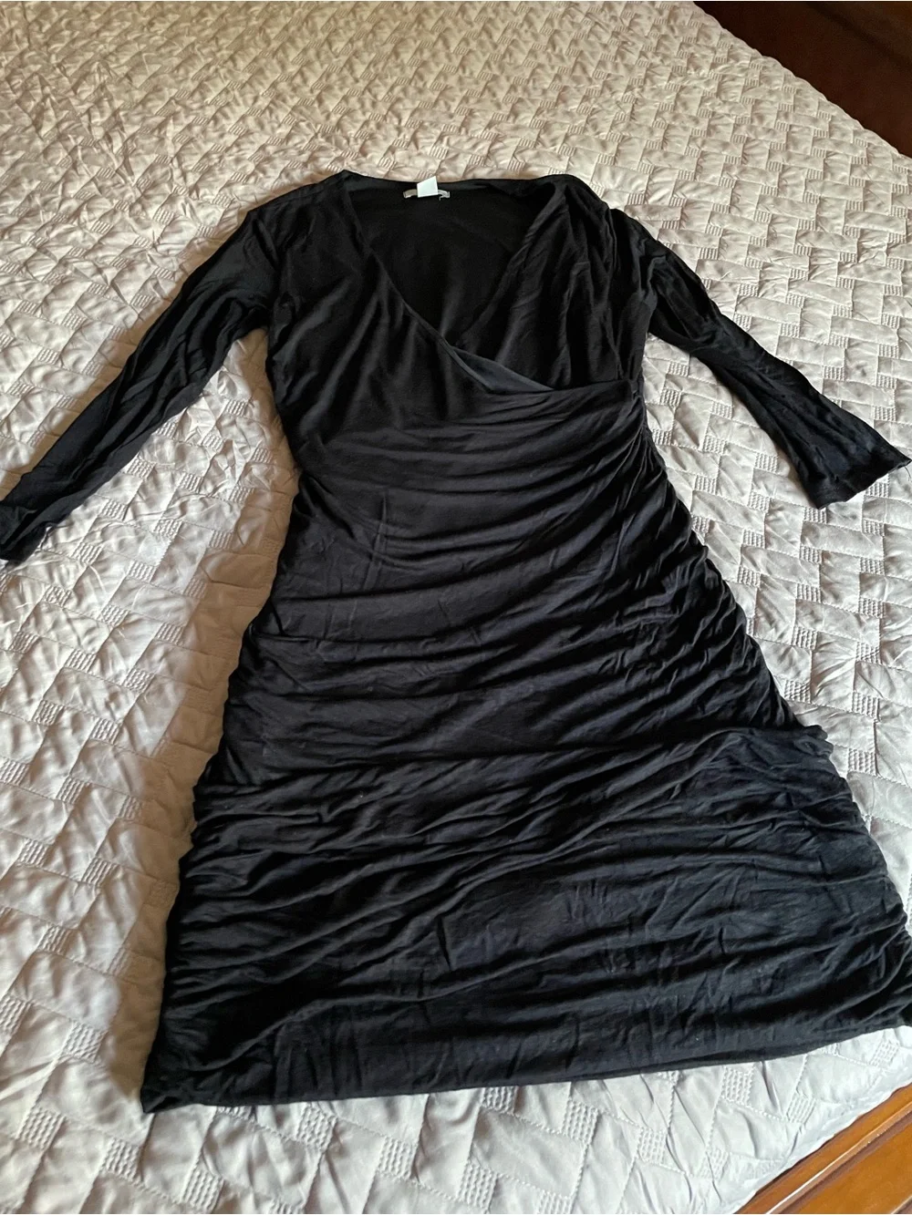 H&M Black Long-Sleeve Ruched Wrap Dress